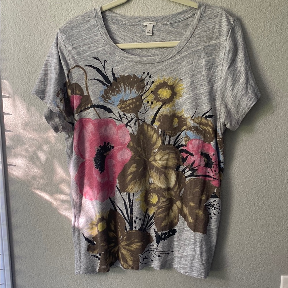 J. Crew Gray Floral Short Sleeve Tee
